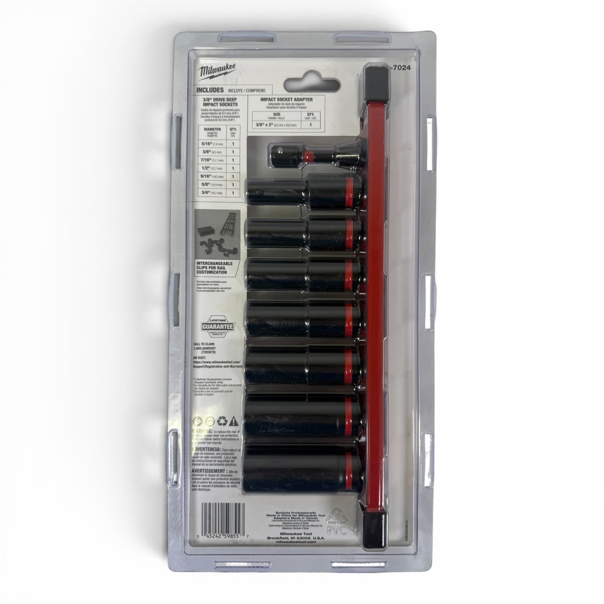 MILWAUKEE 49-66-7024 SHOCKWAVE 3/8 Drive 8pc Deep SAE Impact Sockets (SPG065962)