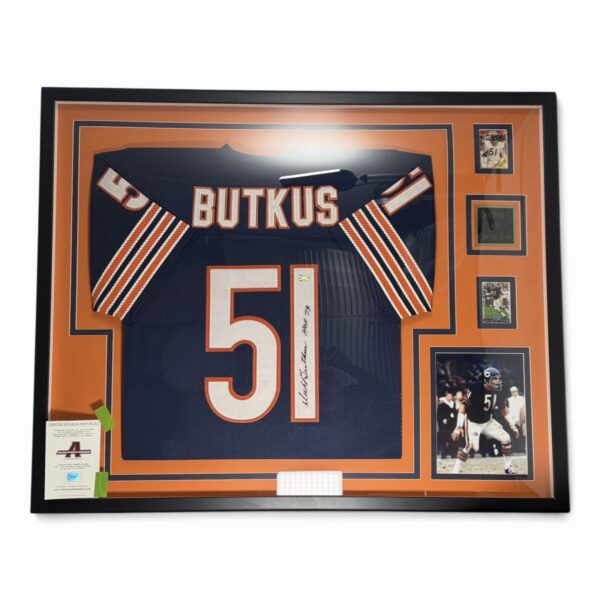 Dick Butkus Signed Chicago Bears #51 Framed Jersey HOF 79 Auto COA 42x34