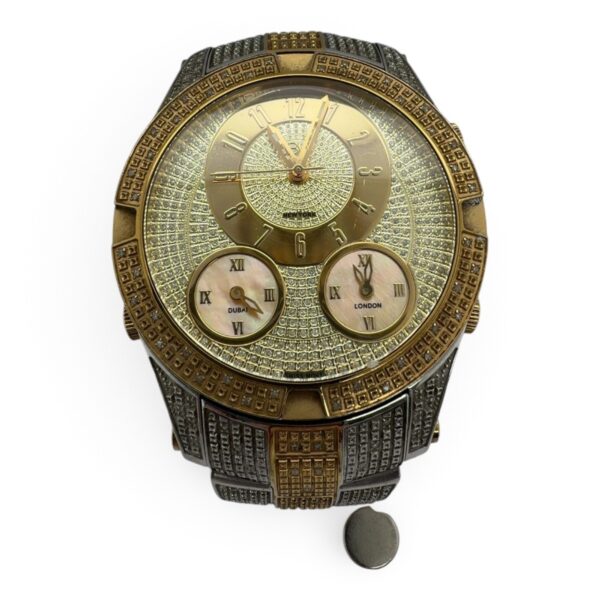 JBW J6348C Jet Setter III Men's Watch Gold/Silver 3-Time Zone 7" Fit (SPG066594)