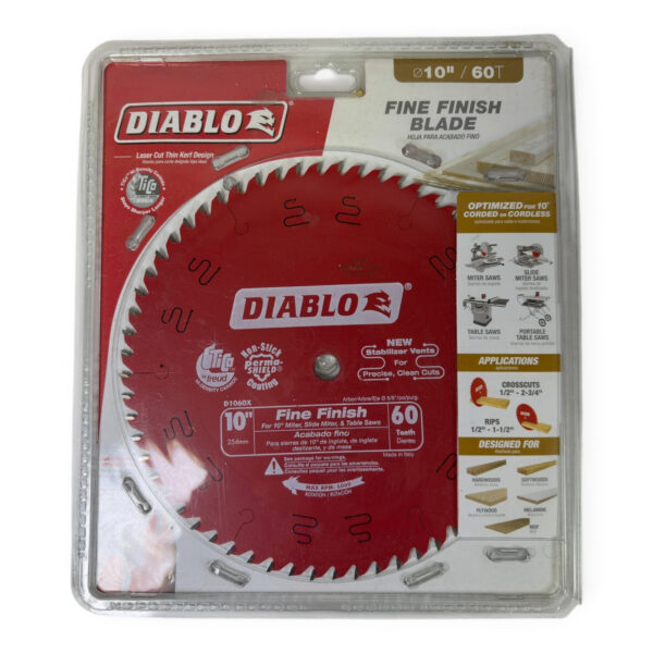 Diablo D1060X 10" 60T Fine Finish Saw Blade – Opened Package, Unused