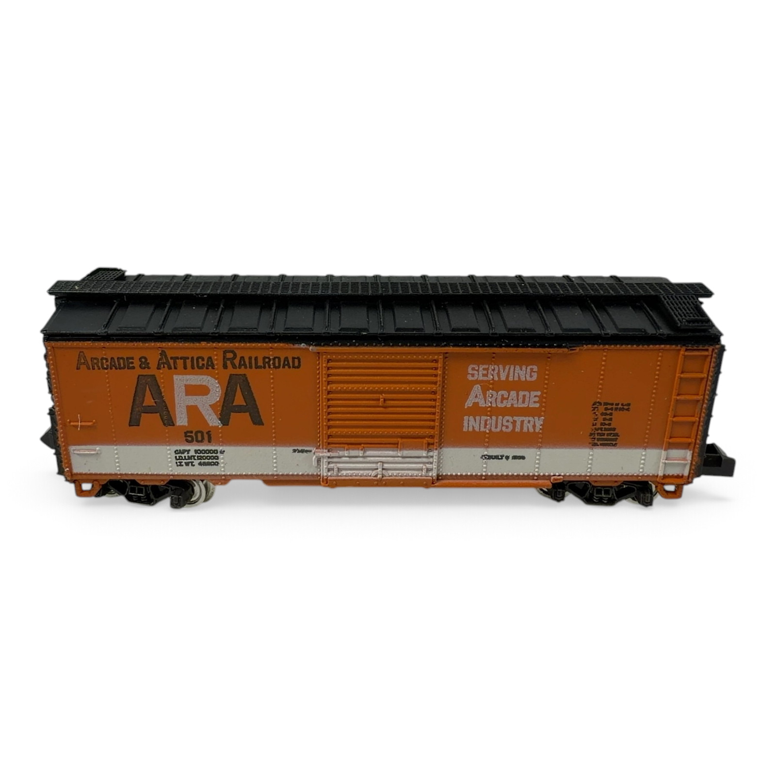 Con-Cor N Scale Arcade & Attica Railroad ARA 501 Boxcar 1001-T w/ Box