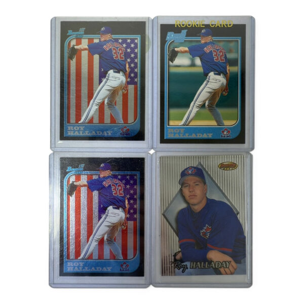 Roy Halladay Rookie & Bowman Card Lot (Bowman #308 x2, Bowman's Best #136, BlueJ