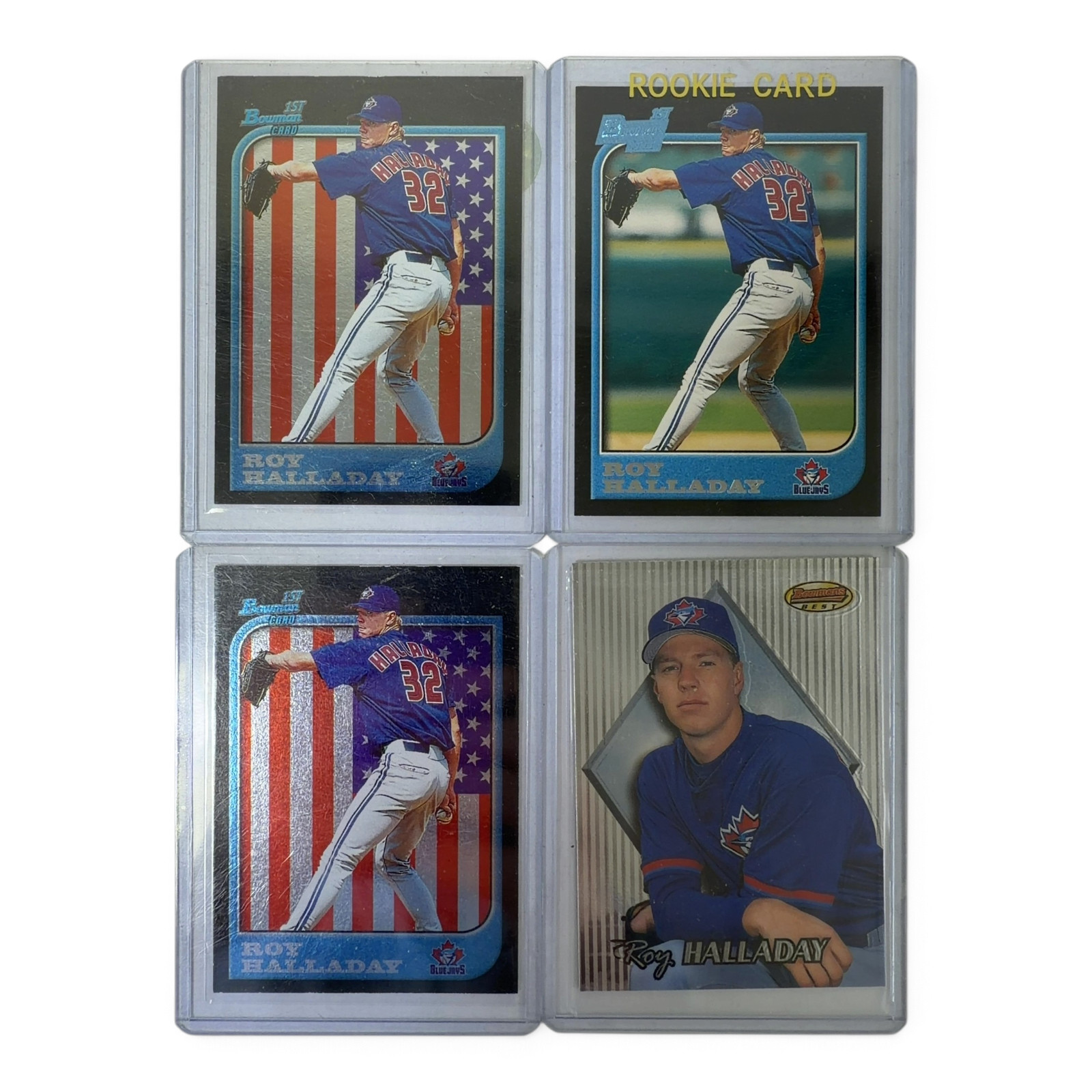 Roy Halladay Rookie & Bowman Card Lot (Bowman #308 x2, Bowman's Best #136, BlueJ