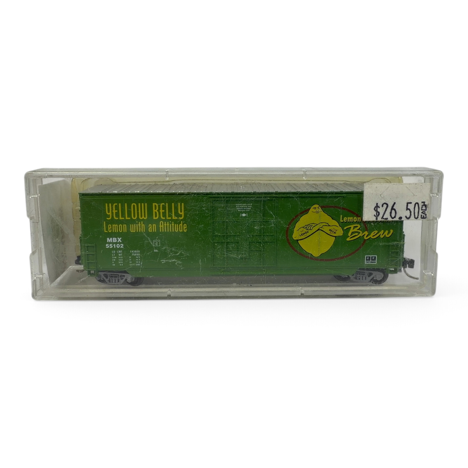 Aztec N Scale 'Yellow Belly Lemon with an Attitude' MBX 55102 Boxcar w/Case