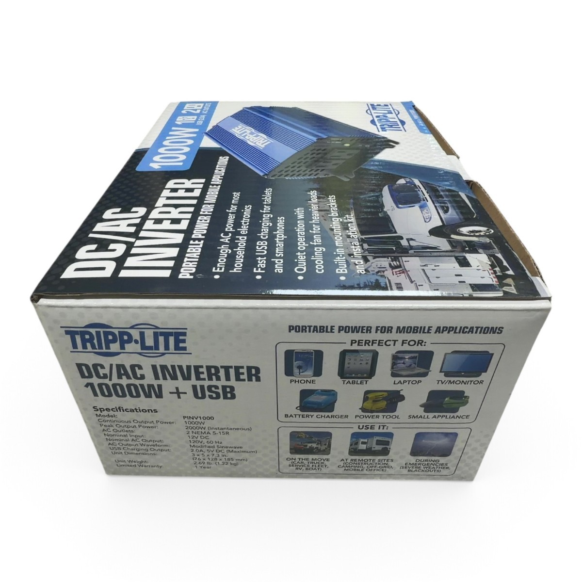 Tripp Lite PINV1000 1000W DC/AC Inverter USB, Orig Box, Unused, Cbls (SPG066467)