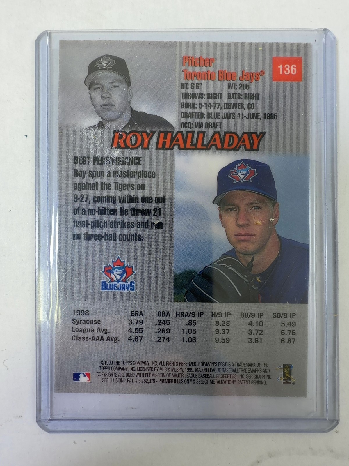 Roy Halladay Rookie & Bowman Card Lot (Bowman #308 x2, Bowman's Best #136, BlueJ