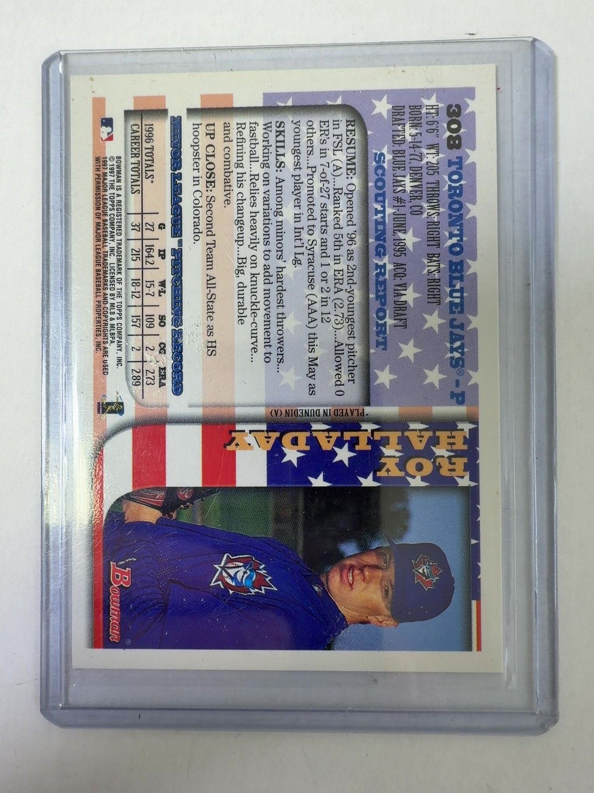 Roy Halladay Rookie & Bowman Card Lot (Bowman #308 x2, Bowman's Best #136, BlueJ