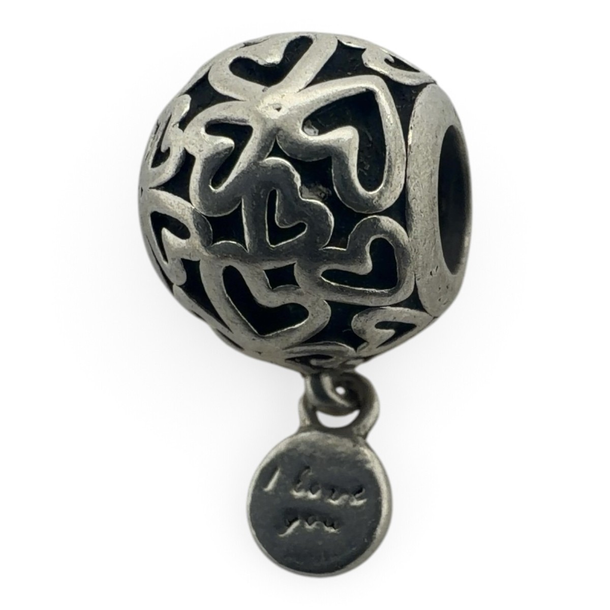 Pandora Heart Pattern Dangle Charm Bead – Engraved 'I Love You' (SPG066463)