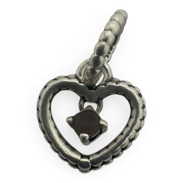 Pandora Silver 925 Heart Pendant w/ Beaded Detail & Stone Center (SPG066454)