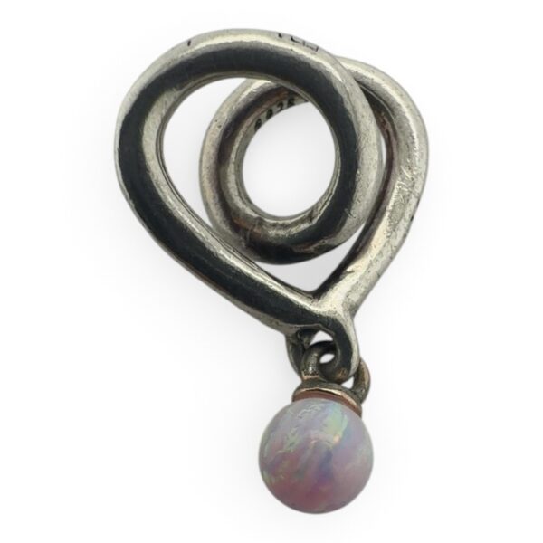 Pandora Abstract Heart Pendant w/ Pink Iridescent Bead Dangle (SPG066453)
