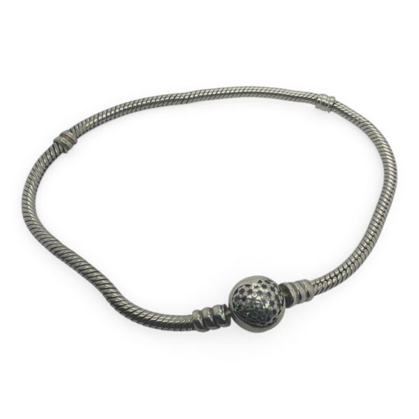 Pandora Silver Snake Chain Charm Bracelet, 8" Round Clasp – Tested (SPG066466)