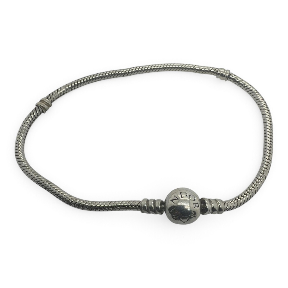 Pandora Silver Snake Chain Charm Bracelet, 8" Round Clasp – Tested (SPG066466)