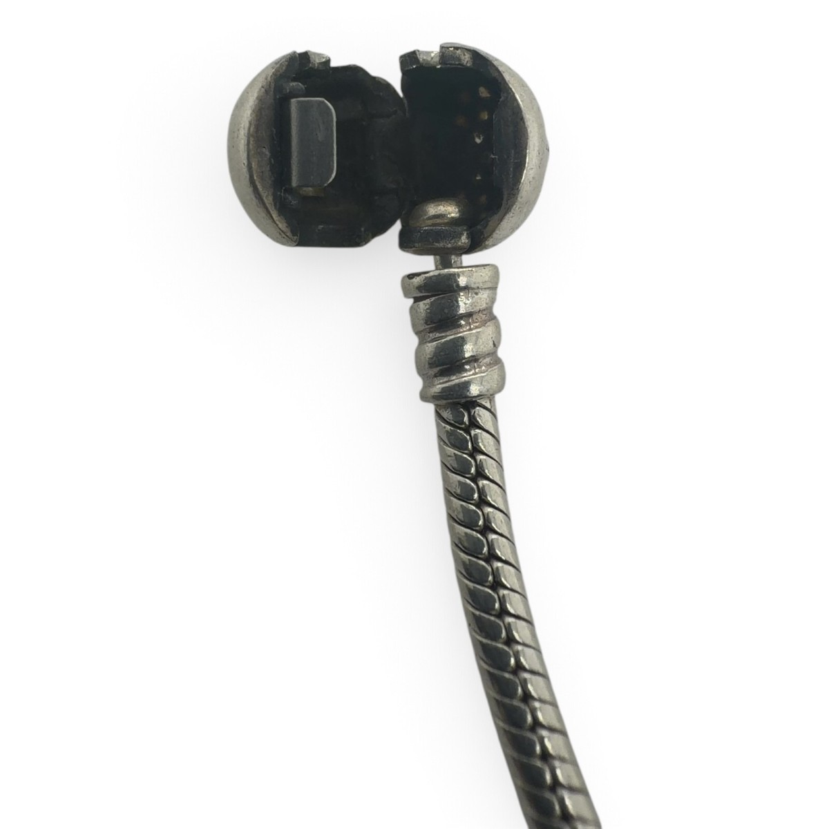 Pandora Silver Snake Chain Charm Bracelet, 8" Round Clasp – Tested (SPG066466)